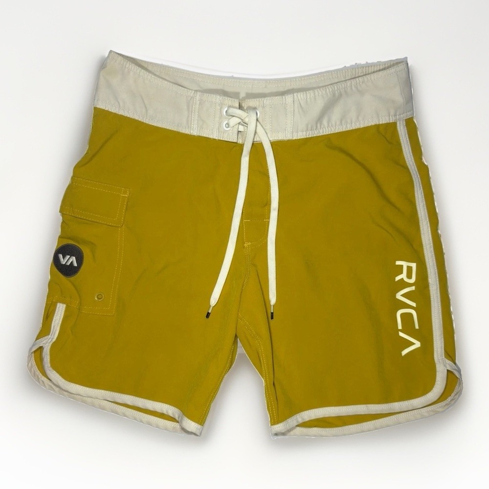 RVCA Men's Board Shorts Size 31 Mustard Yellow Beige Performance Stretch
